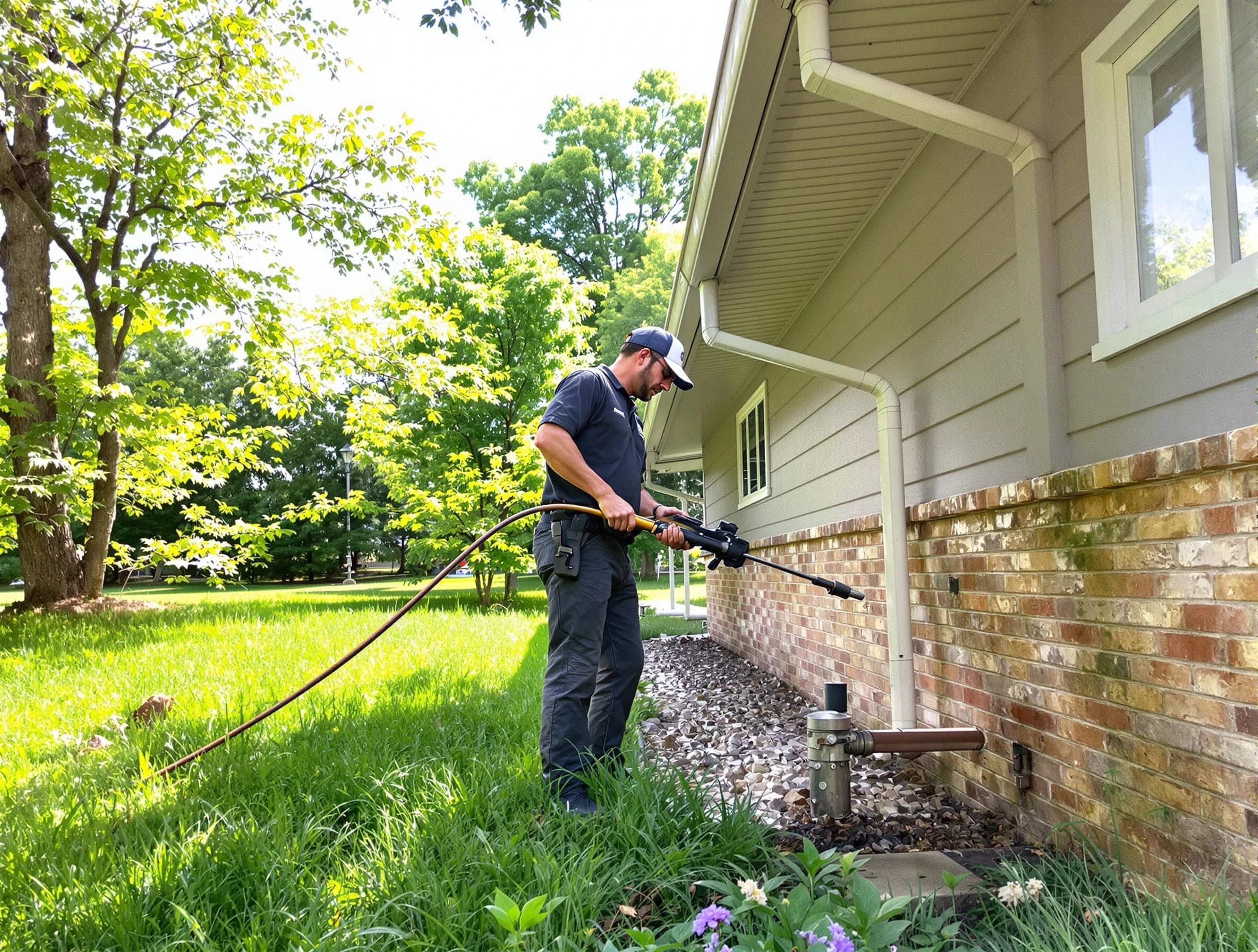 Brecksville Roofing Company removing debris from a downspout in Brecksville, OH