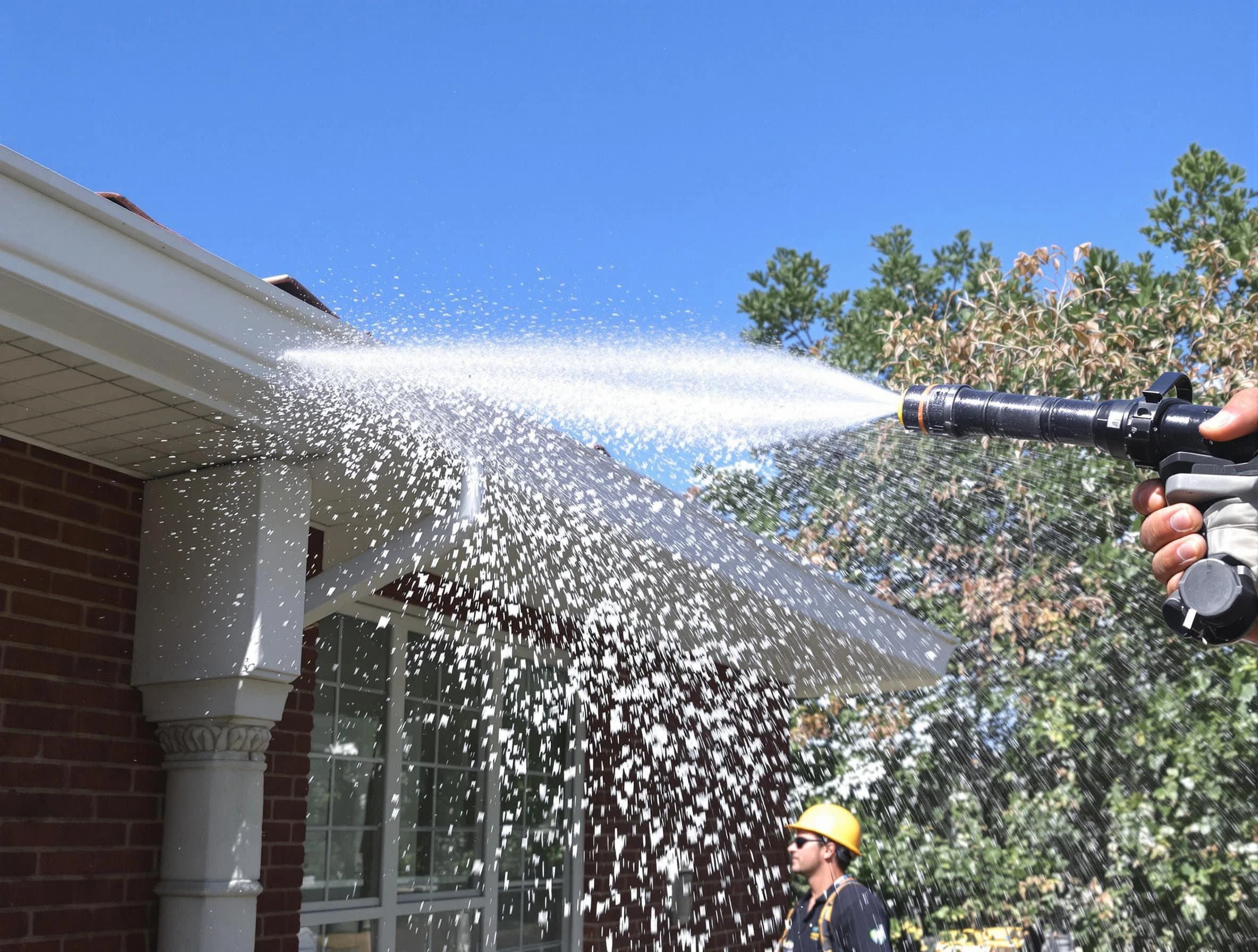 Cleared downspout by Brecksville Roofing Company ensuring unrestricted flow in Brecksville, OH