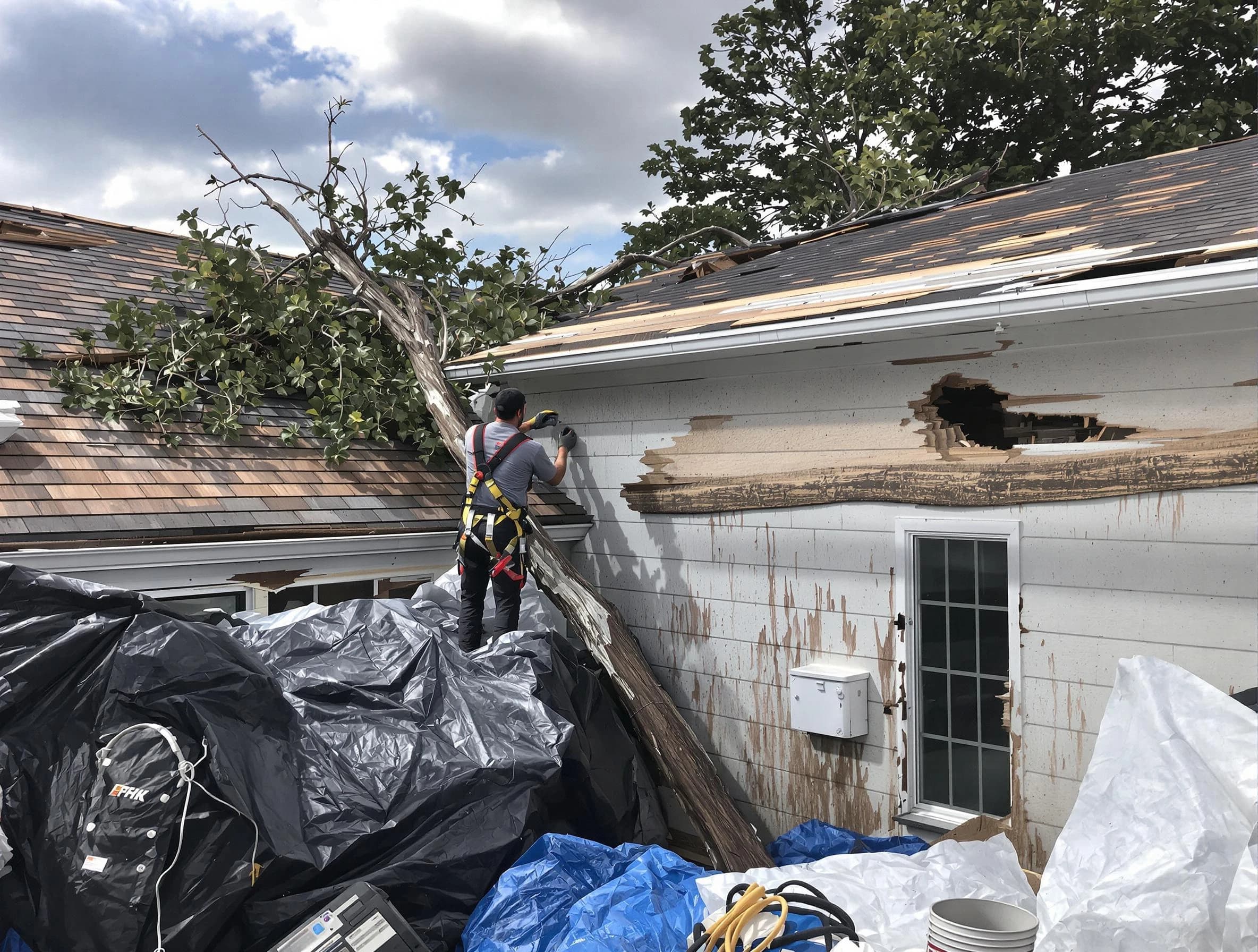 Brecksville Roofing Company technicians handling urgent roof damage in Brecksville, OH