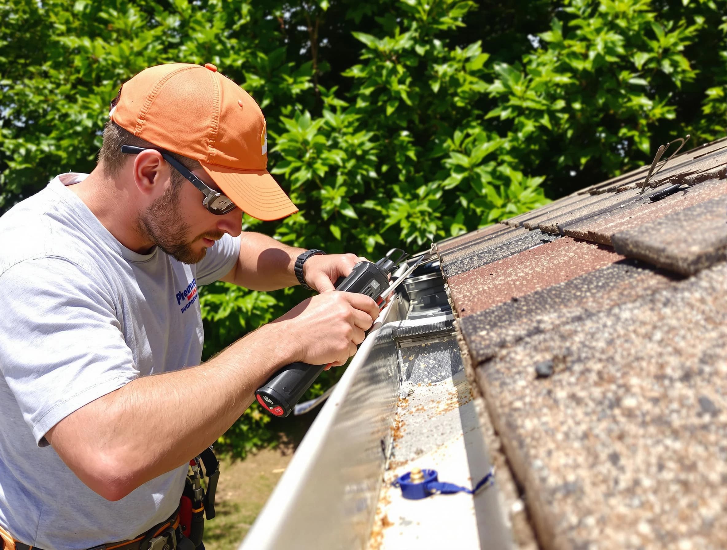 Brecksville Roofing Company specialists conducting a gutter repair in Brecksville, OH