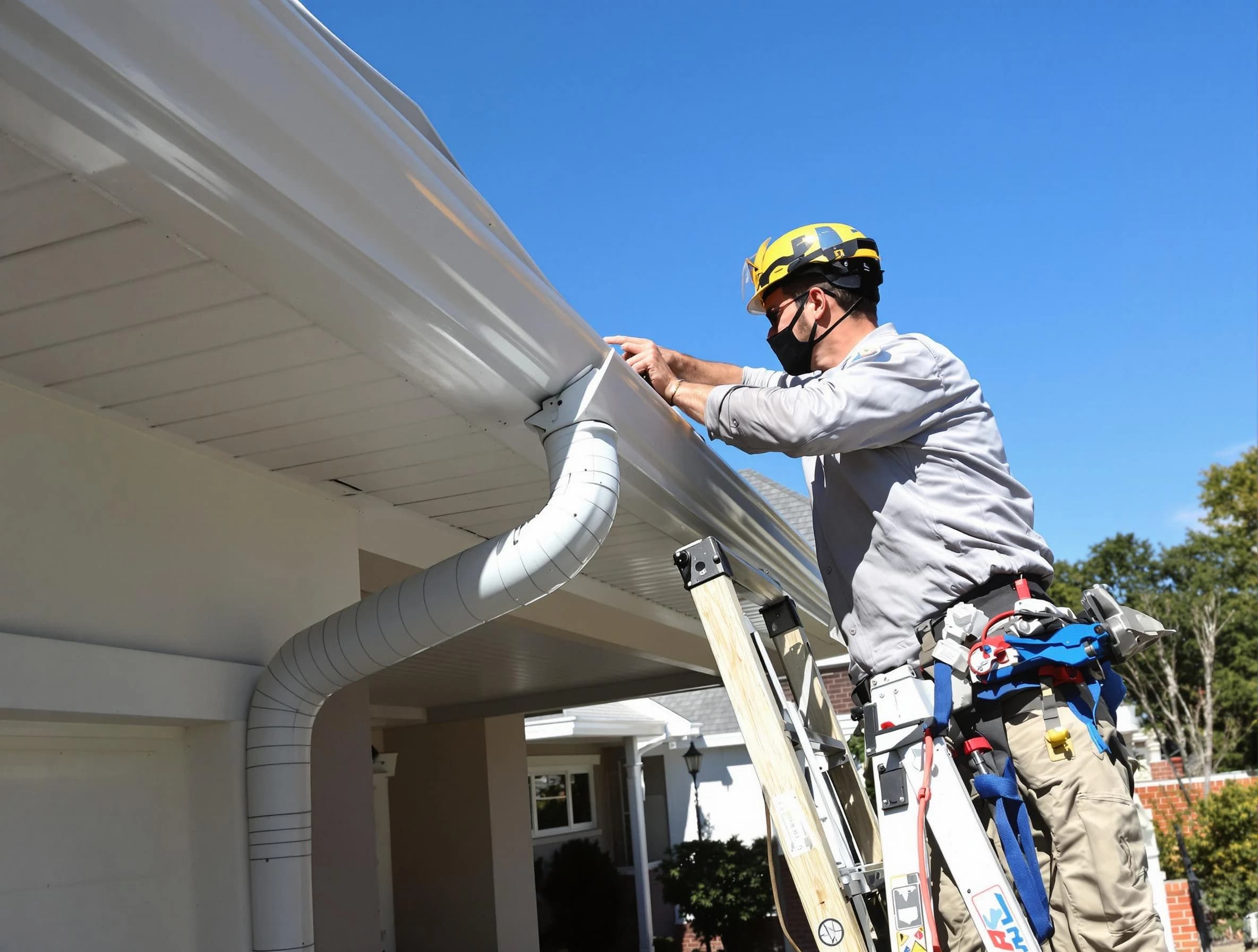 Close-up on a freshly sealed gutter joint by Brecksville Roofing Company in Brecksville, OH