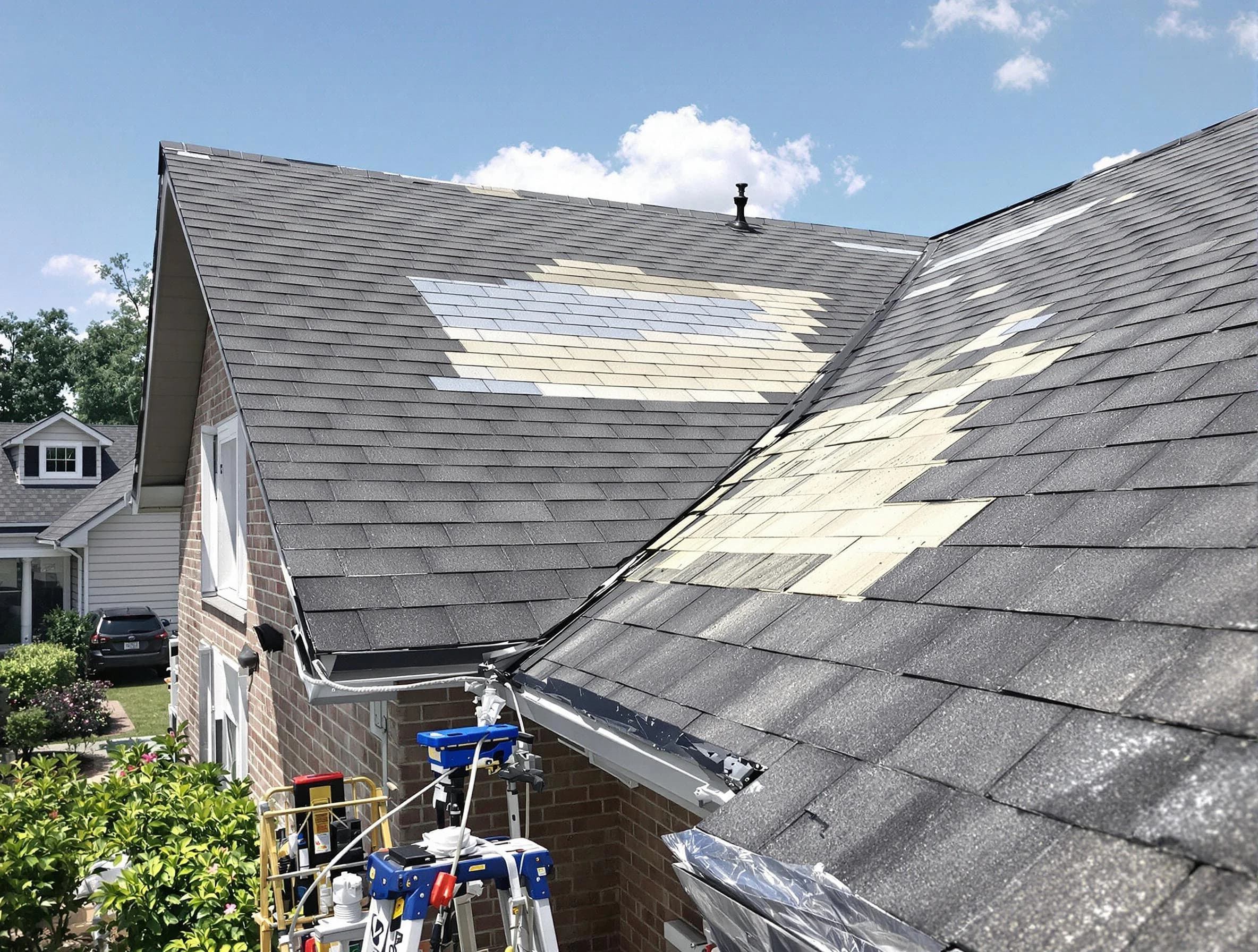 Close-up of roof repairs by Brecksville Roofing Company in Brecksville, OH