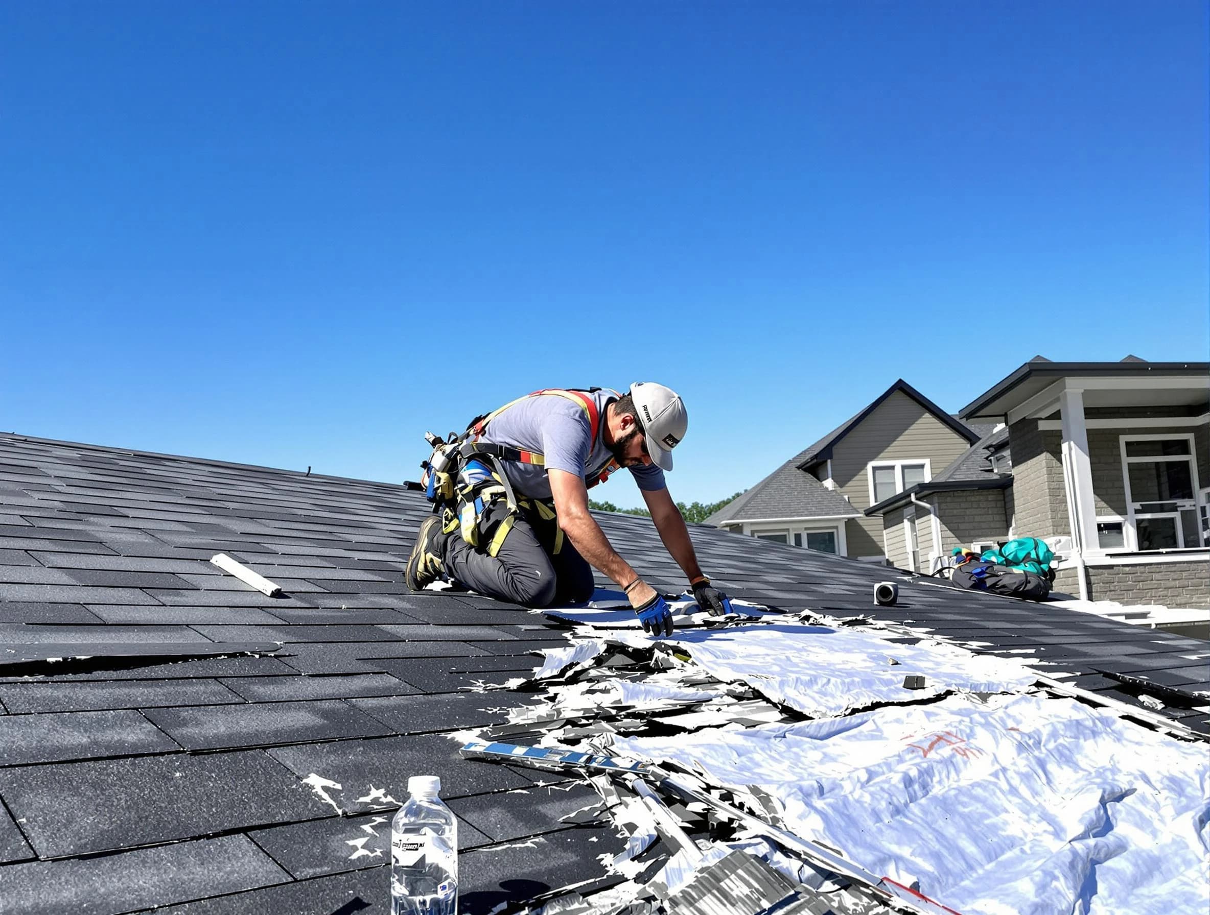 Brecksville Roofing Company repairing a roof section in Brecksville, OH