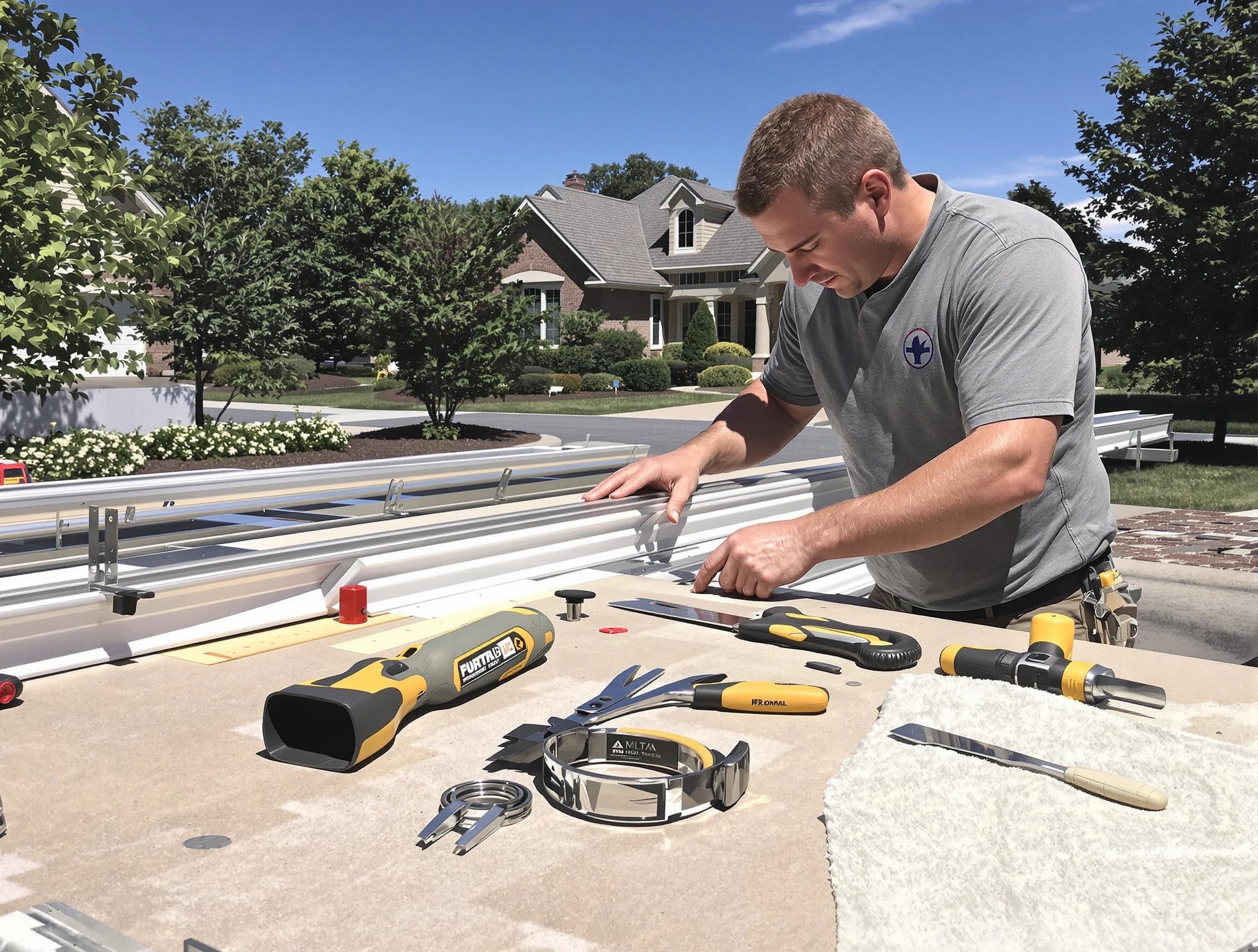 Freshly installed seamless gutter by Brecksville Roofing Company in Brecksville, OH