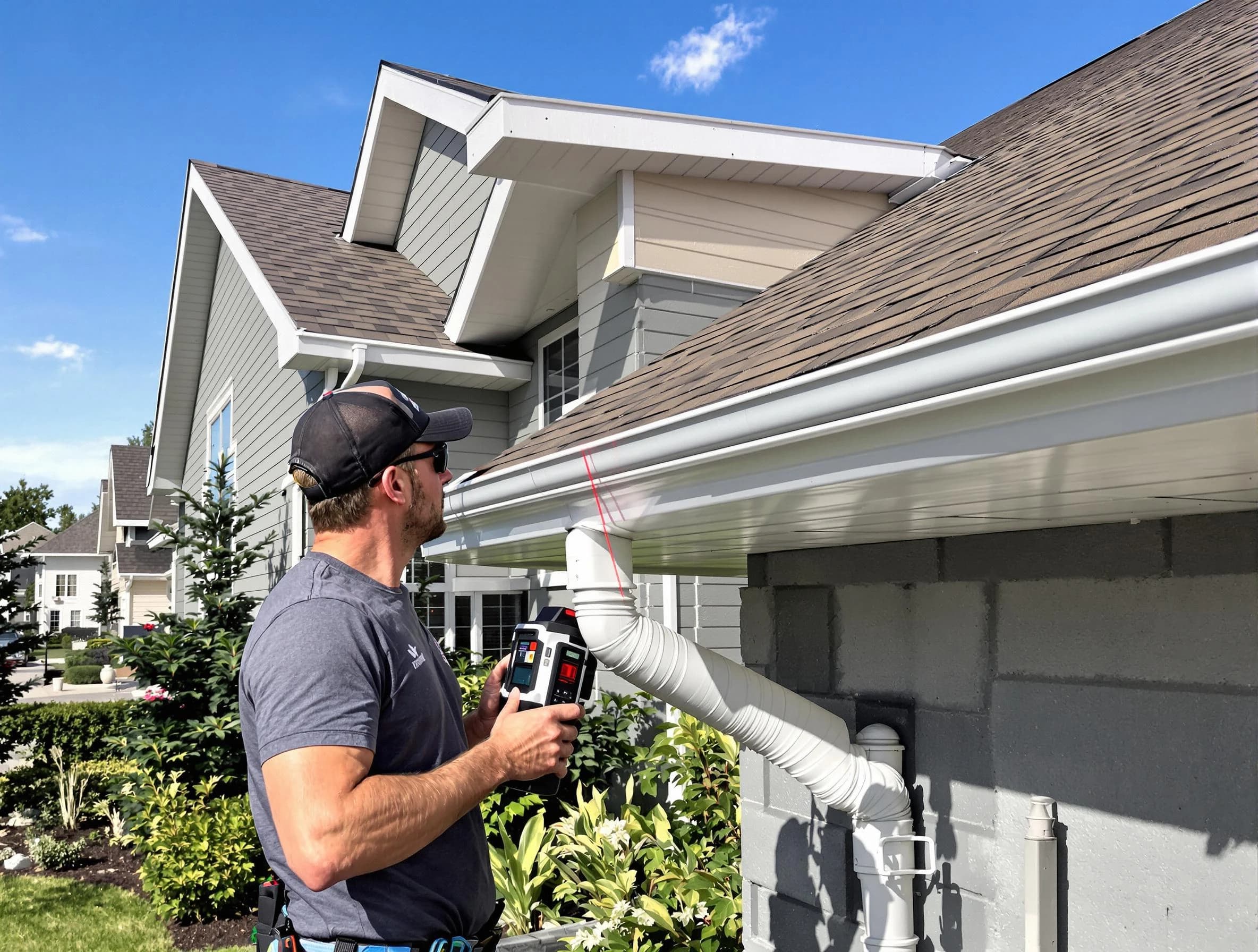 Brecksville Roofing Company installing seamless gutters in Brecksville, OH