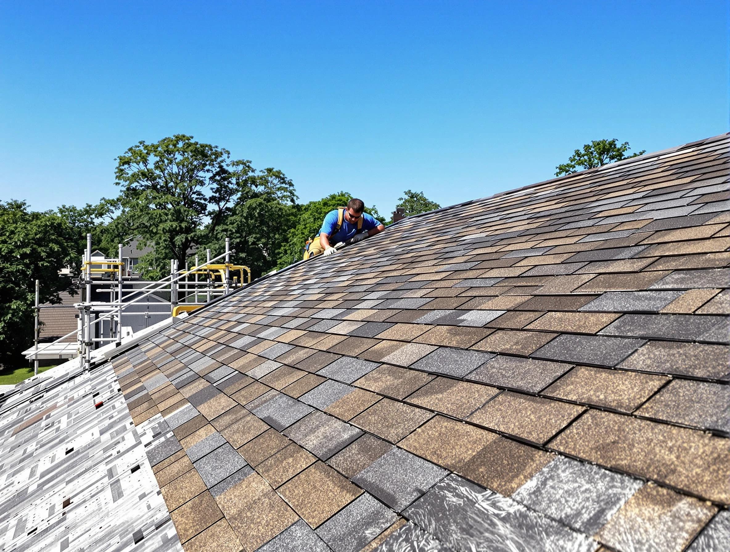 Close-up of new shingles installed by Brecksville Roofing Company in Brecksville, OH